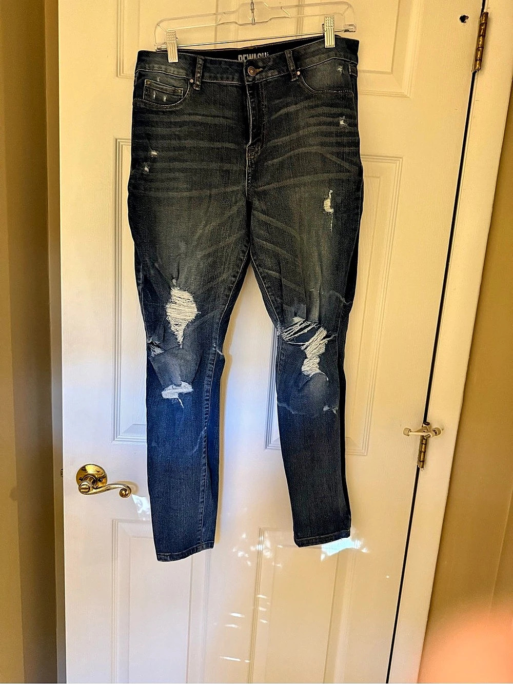 Rewash Mid Rise Skinny Jeans Distressed Mid Rise Jeans in Blue Waist 31